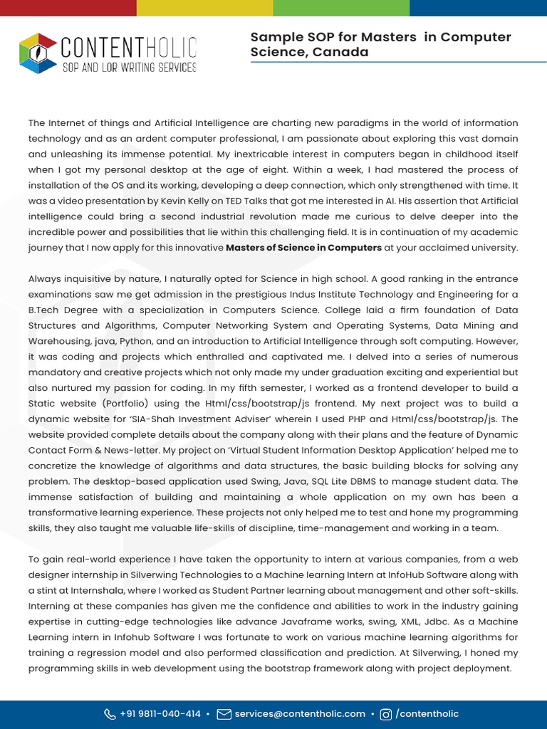 Sample sop for masters in computer science canada pdf