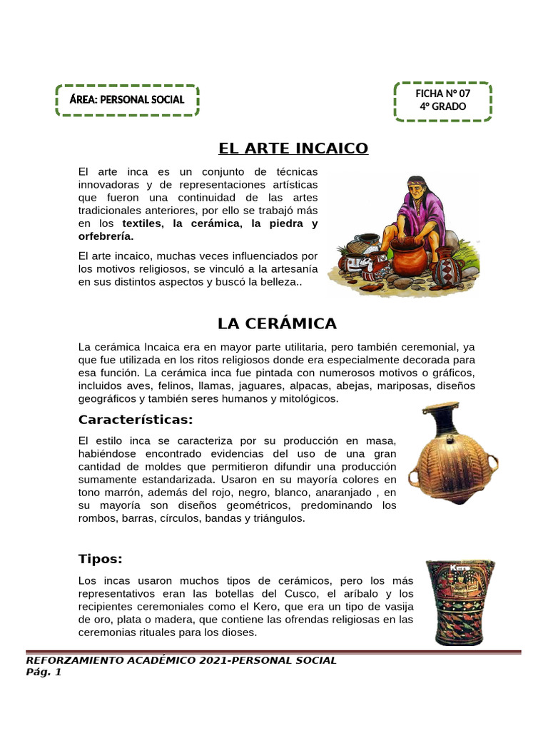 Manifestaciones del Arte Incaico | PDF | Imperio Inca | Cerámica