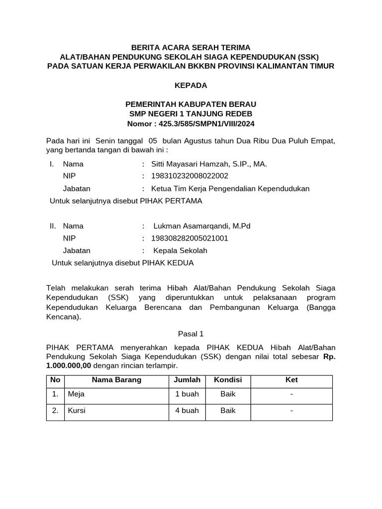 Format BAST Penyerahan Hadiah | PDF