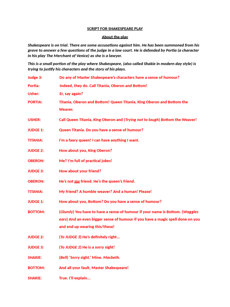 Script For Shakespeare Play | PDF