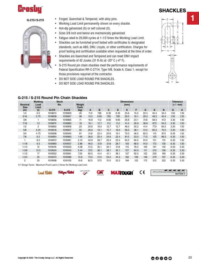 Shackles Shackles: G-215 / S-215 Round Pin Chain Shackles | PDF