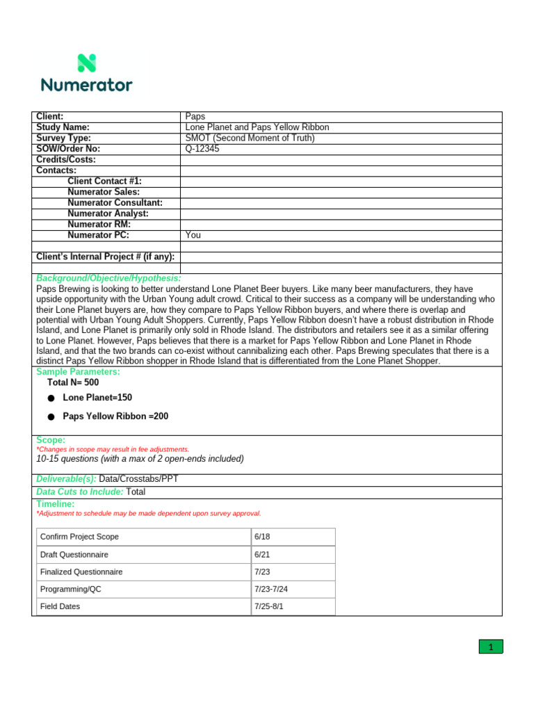 PC Case Study - 1 - Questionnaire Review Paps Beer | PDF
