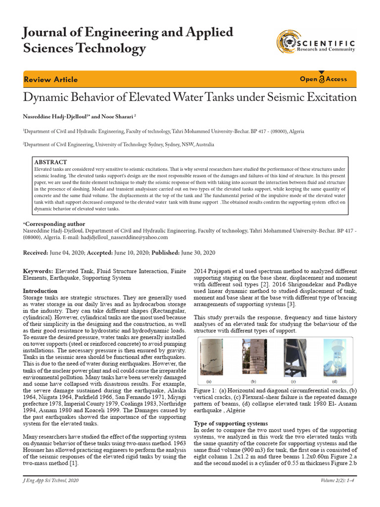 Dynamic Behavior of Elevated Water Tanks Under Seismic Excitation | PDF