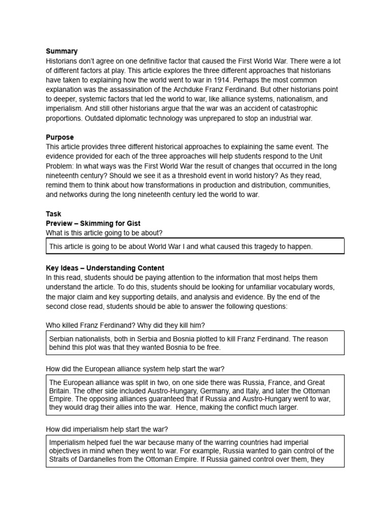 What Caused The First World War | PDF