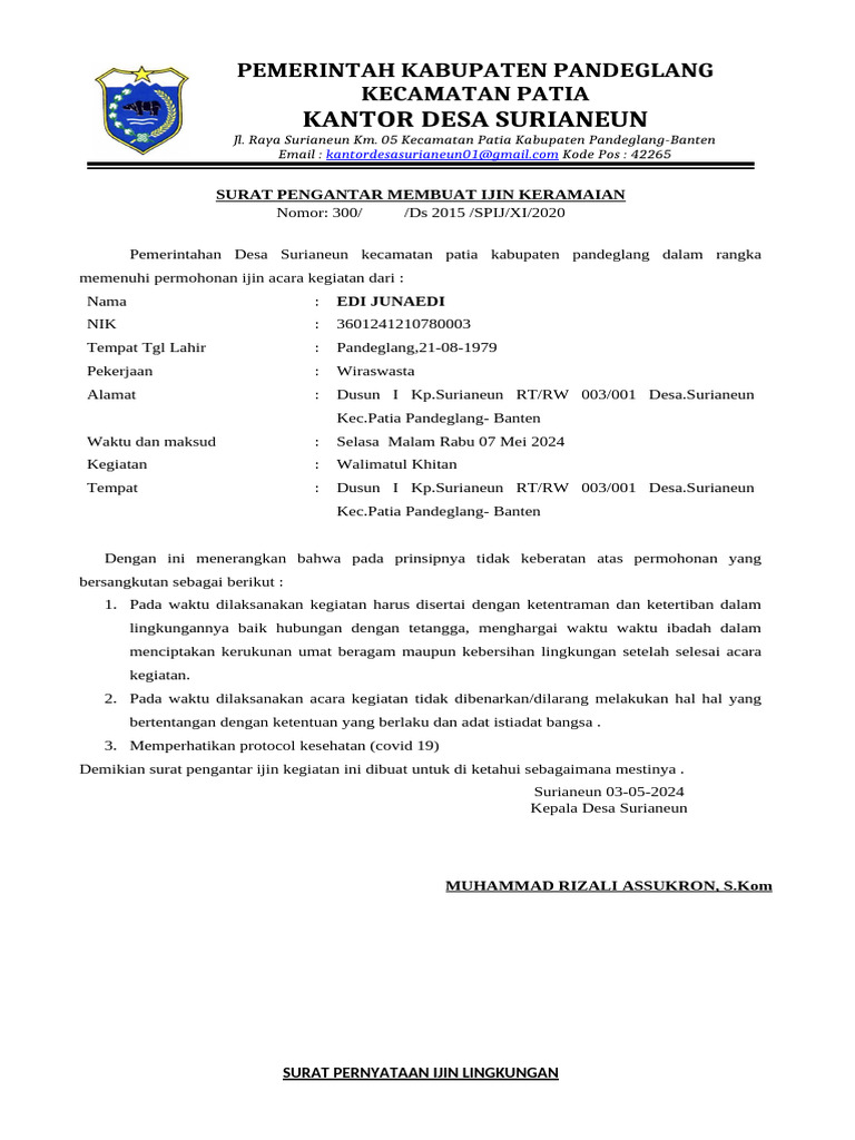 Surat Izin Keramaian Walimatul Haml | PDF | Gaya Hidup