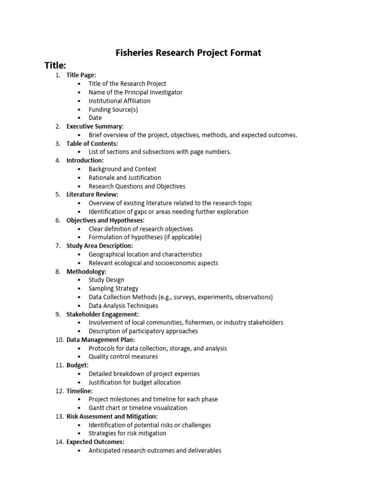 Fisheries Research Project Format | PDF
