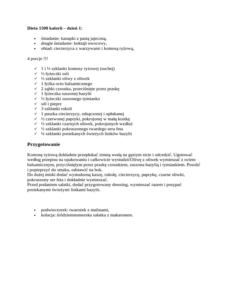 Dieta 1500 Kalorii v2 | PDF