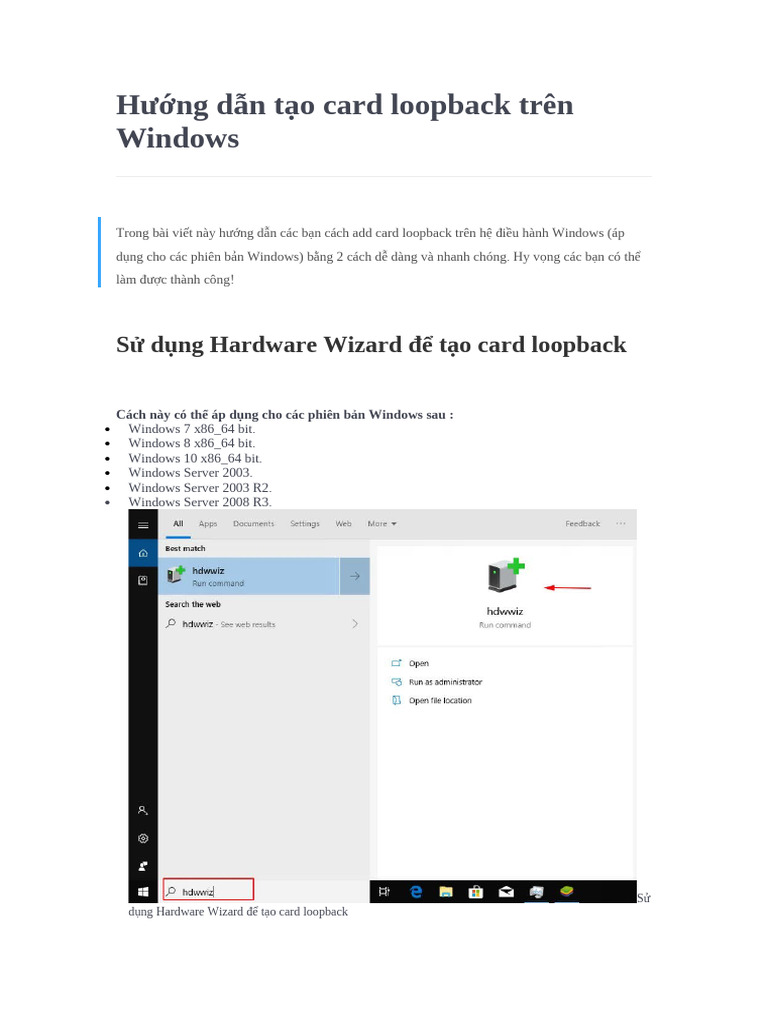2.1 - Hướng dẫn tạo card loopback trên Windows | PDF