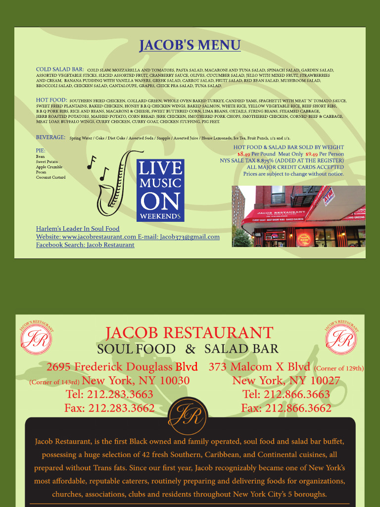 Jacob Restaurant Menu | PDF
