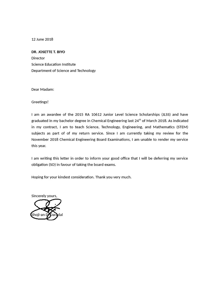 Service Obligation Letter | PDF
