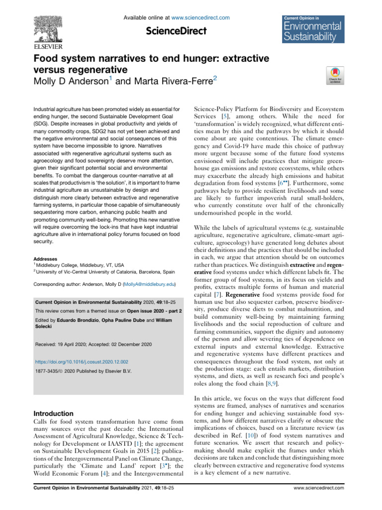 Anderson2021 - Food System Narratives To End Hunger | PDF