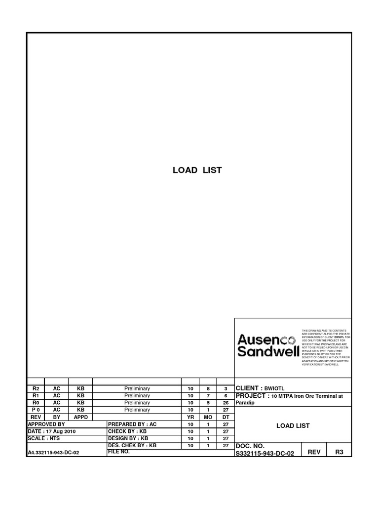 Electrical Load List