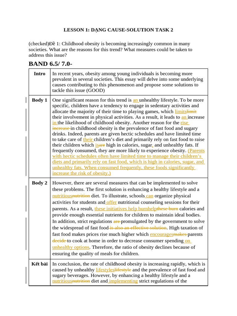 BAND 6.5/ 7.0-: Lesson 1: D NG Cause-Solution Task 2 | PDF