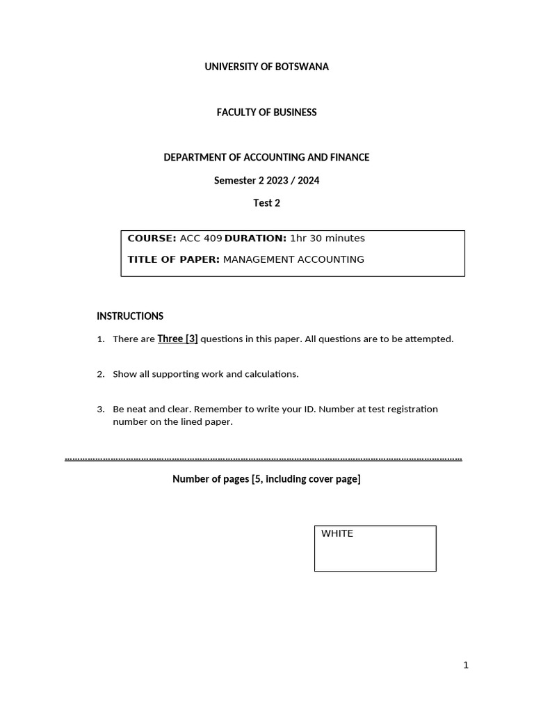 Acc 409 Test 2 Wip 2024 | PDF