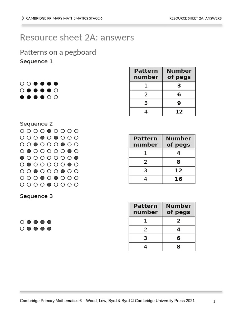 Prim Maths 6 2ed TR Resource Sheet Answers 2a | PDF
