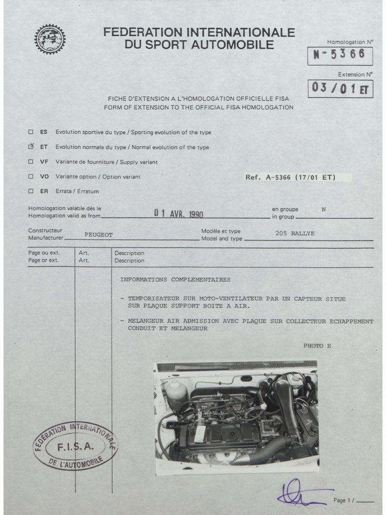 Fiche Fia Nette 205 Rallye | PDF