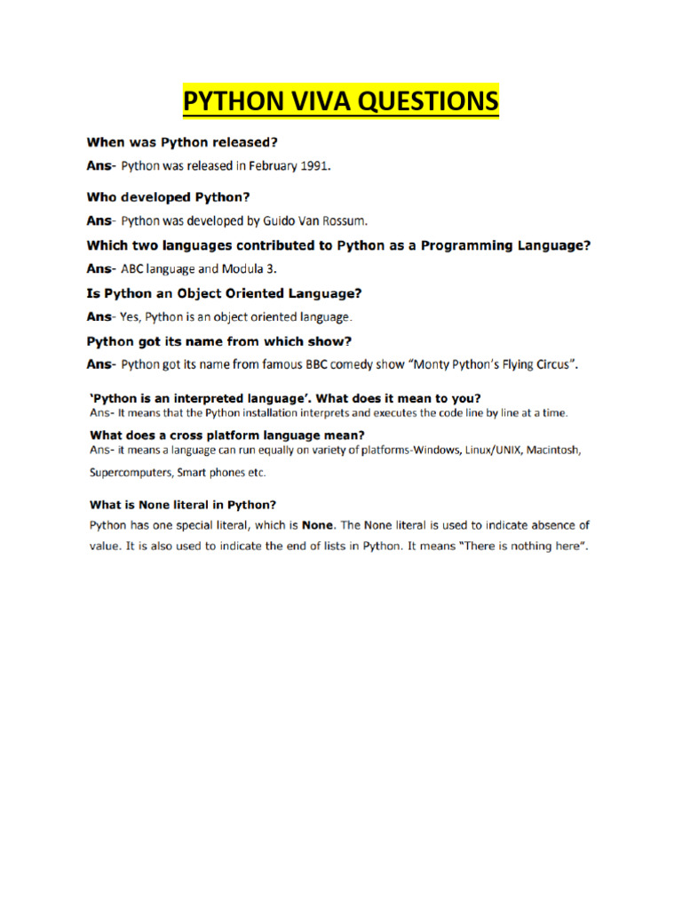Python Viva Questions | PDF