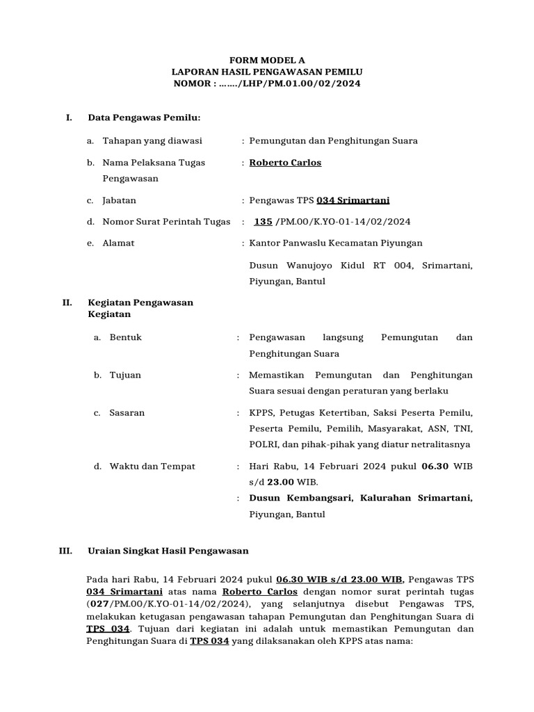 Contoh Form A - 14 Februari - Pengawasan Putungsura | PDF