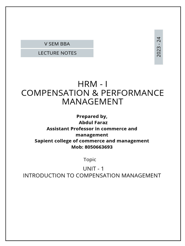 Compensation & Performance Management Notes | PDF | Cost Of Living ...