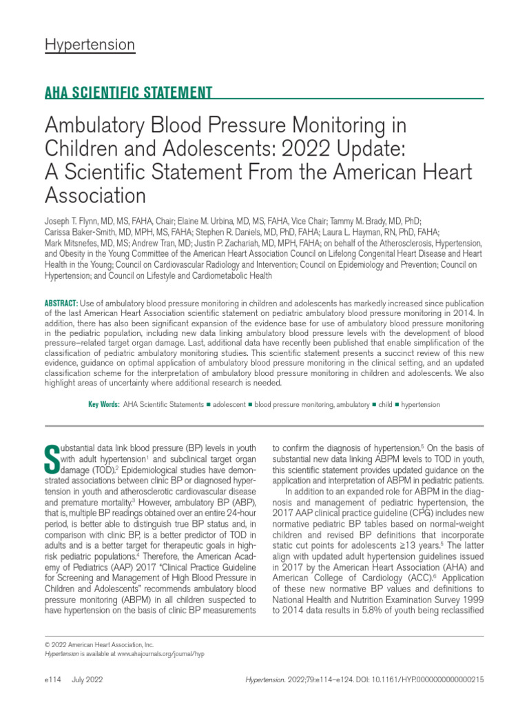 2022 Ambulatory Blood Pressure Monitoring in Children and Adolescents ...