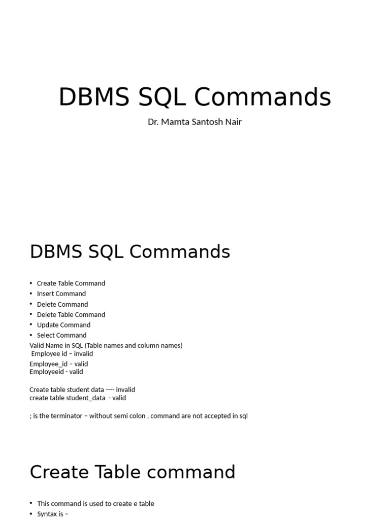 DBMS SQL Commands (Autosaved) (Autosaved) | PDF