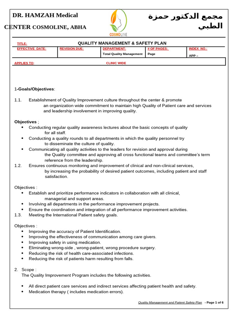 QM.7.Quality & Patient Safety Plan New One | PDF