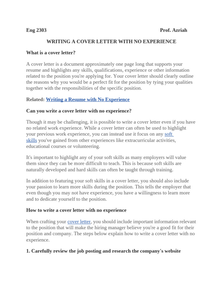 Writing A Cover Letter With No Experience preview