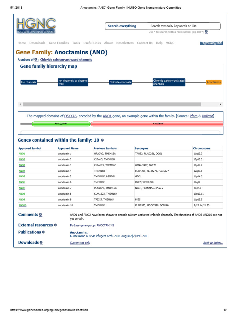 Anoctamins Nomenclature (ANO) Gene Family _ HUGO Gene Nomenclature ...