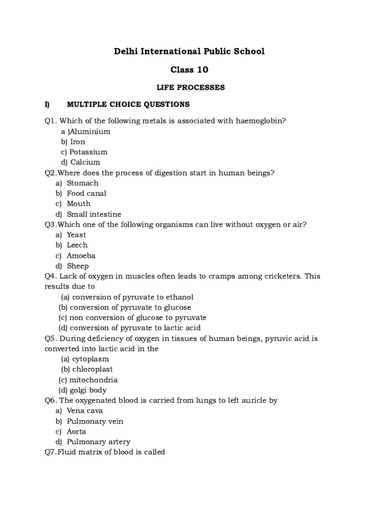 Life processes worksheet pdf