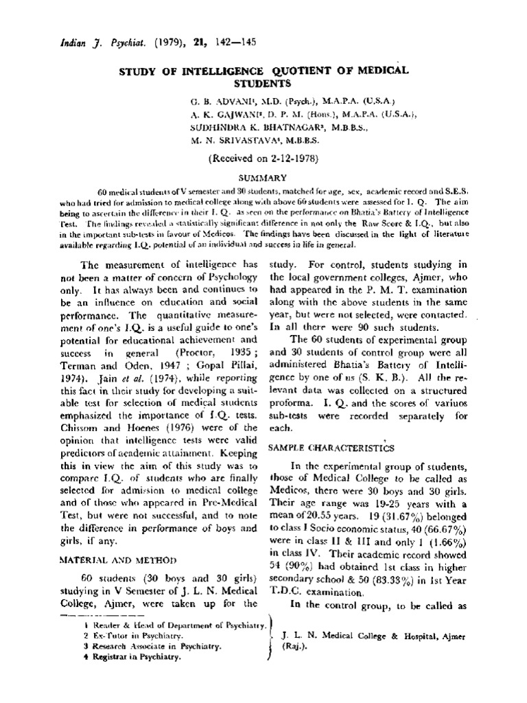 Study of Intelligence Quotient of Medical Students.9 | PDF
