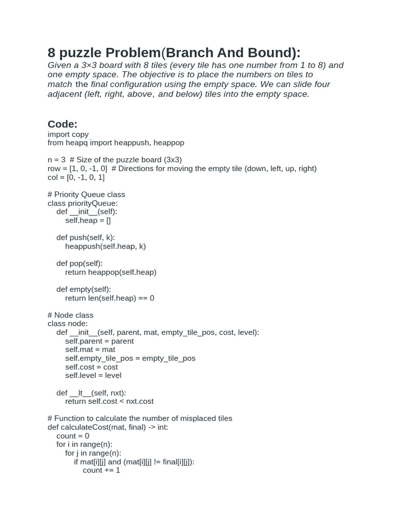 8 Puzzle Problem | PDF