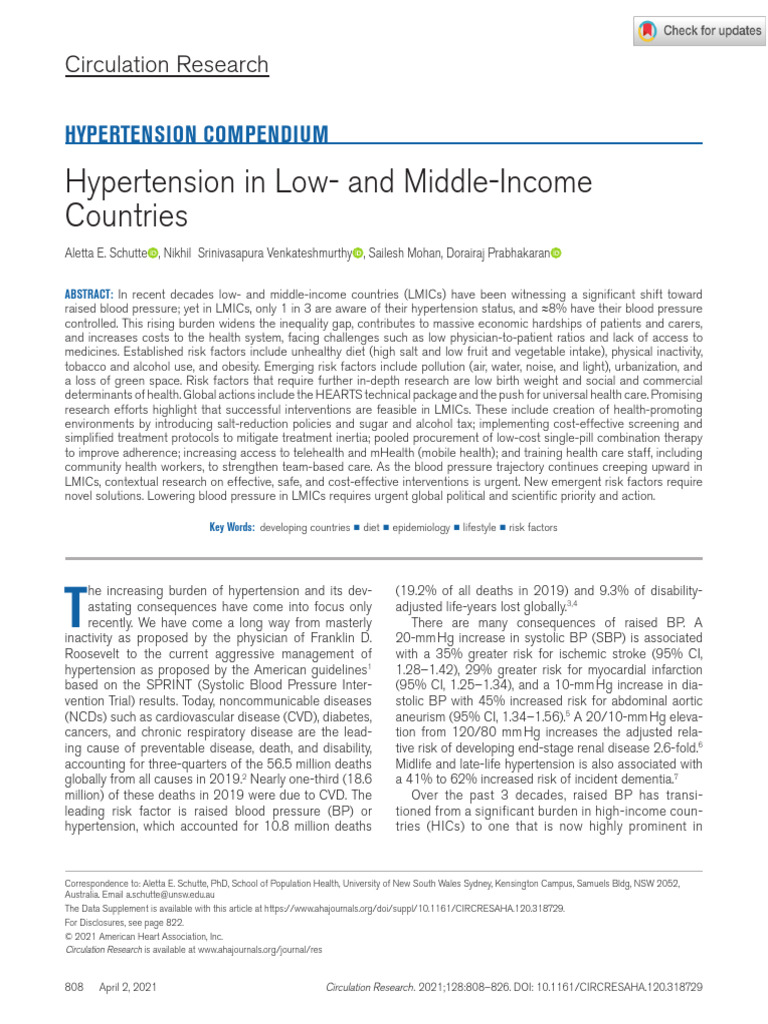 Schutte Et Al 2021 Hypertension in Low and Middle Income Countries ...