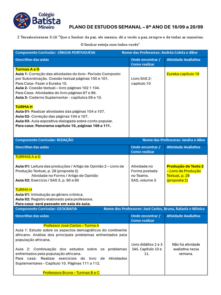31º Plano de Estudo - 8º Ano 1 | PDF