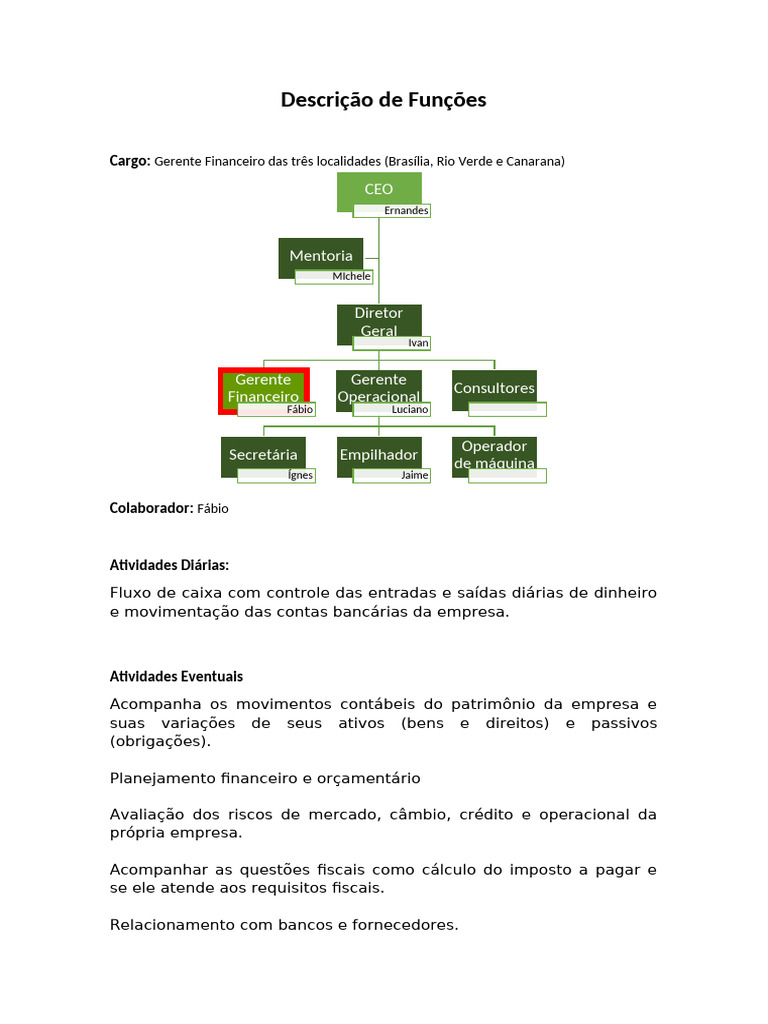 Descrição de Cargos - Gerente Financeiro | PDF