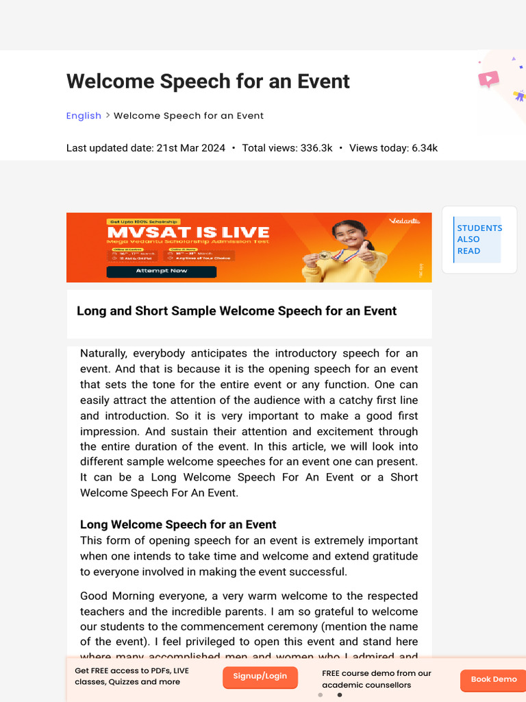 Long and Short Sample Welcome Speech For An Event | PDF | Self ...