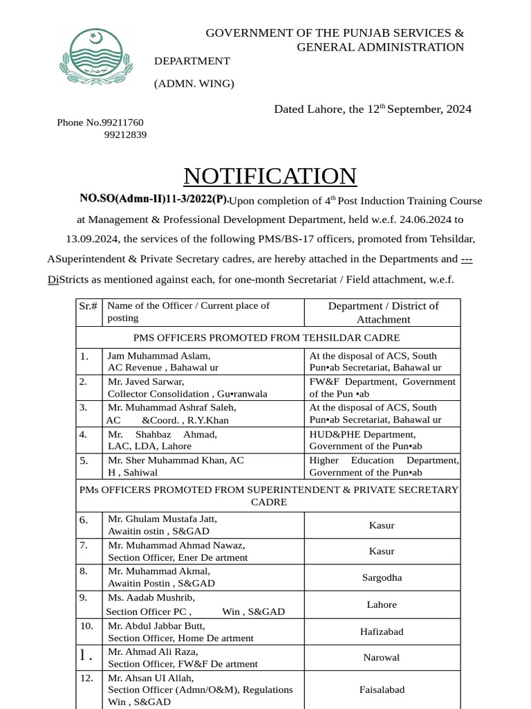 Notification: Government of The Punjab Services & General ...