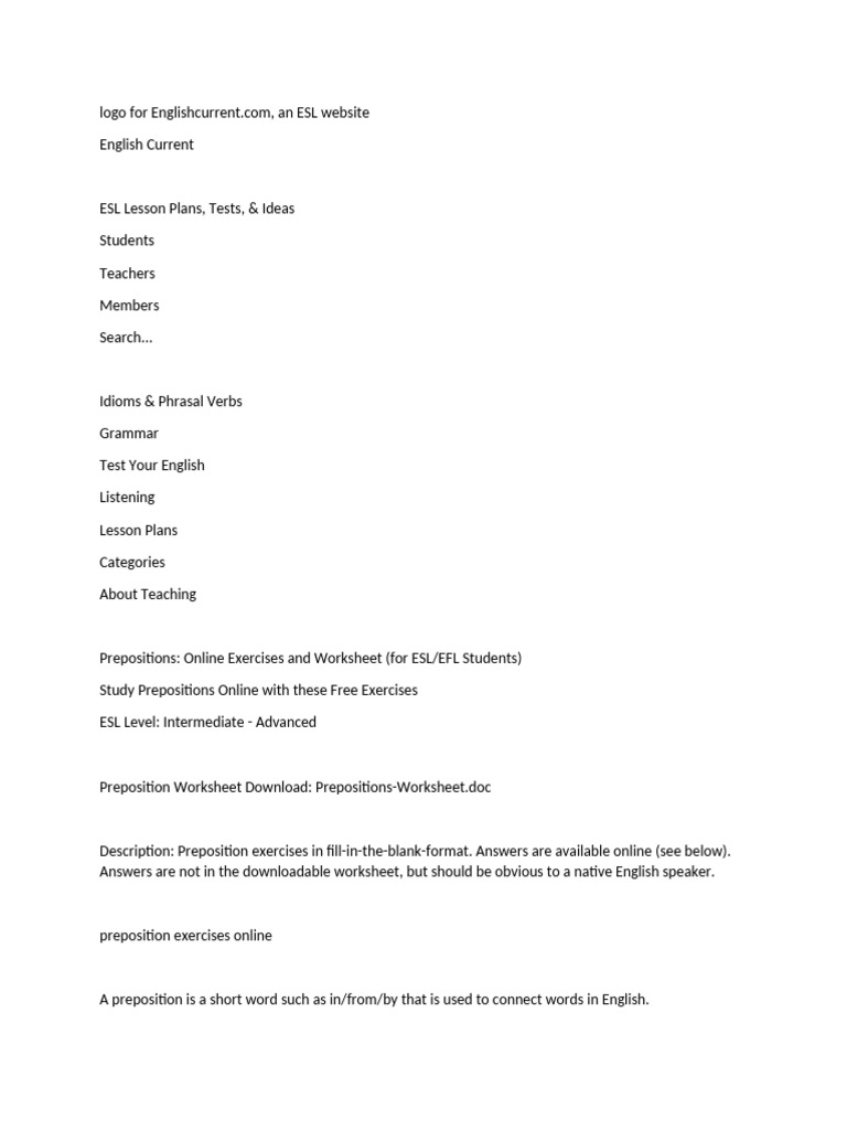 Prepositions Answer Pdf