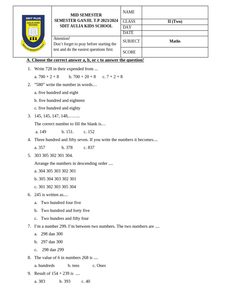 Maths MID Semester | PDF
