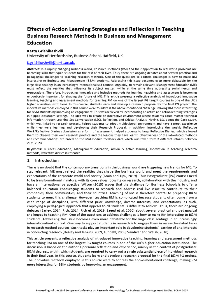 Effects of Action Learning Strategies and Reflecti | PDF