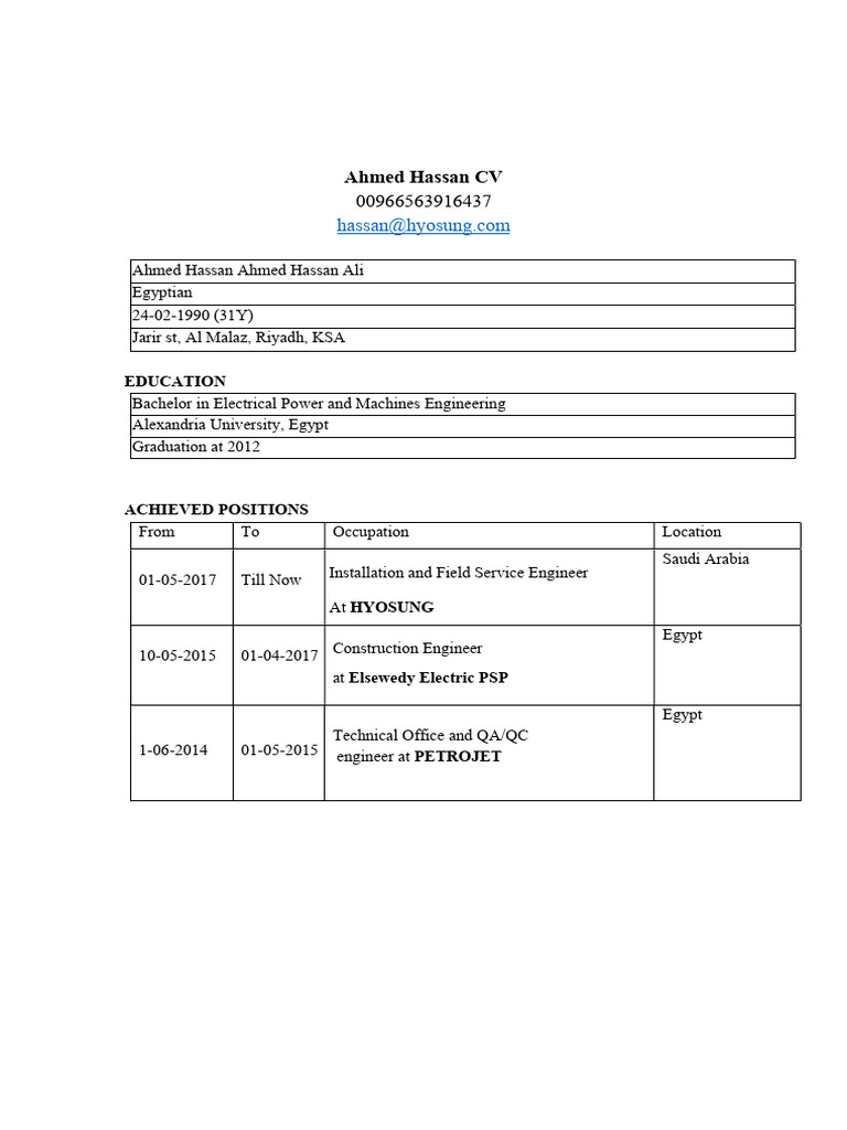 Ahmed Hassan CV | PDF