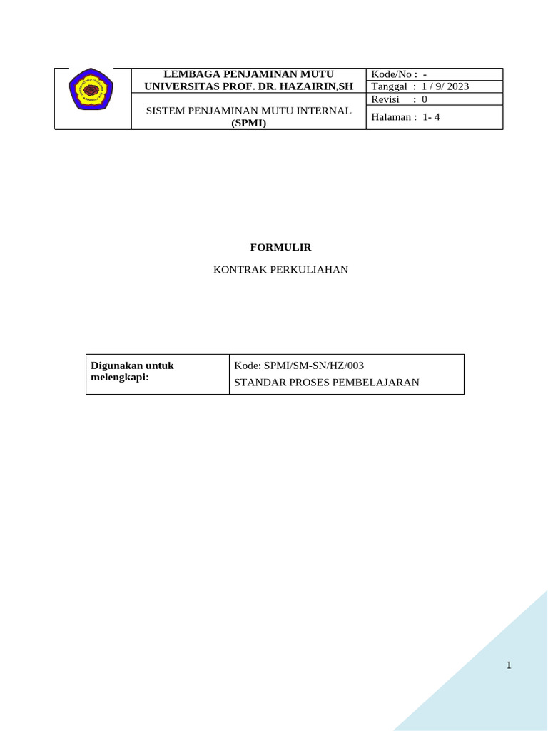 Kontrak Kuliah Spmi Elt Seminar | PDF