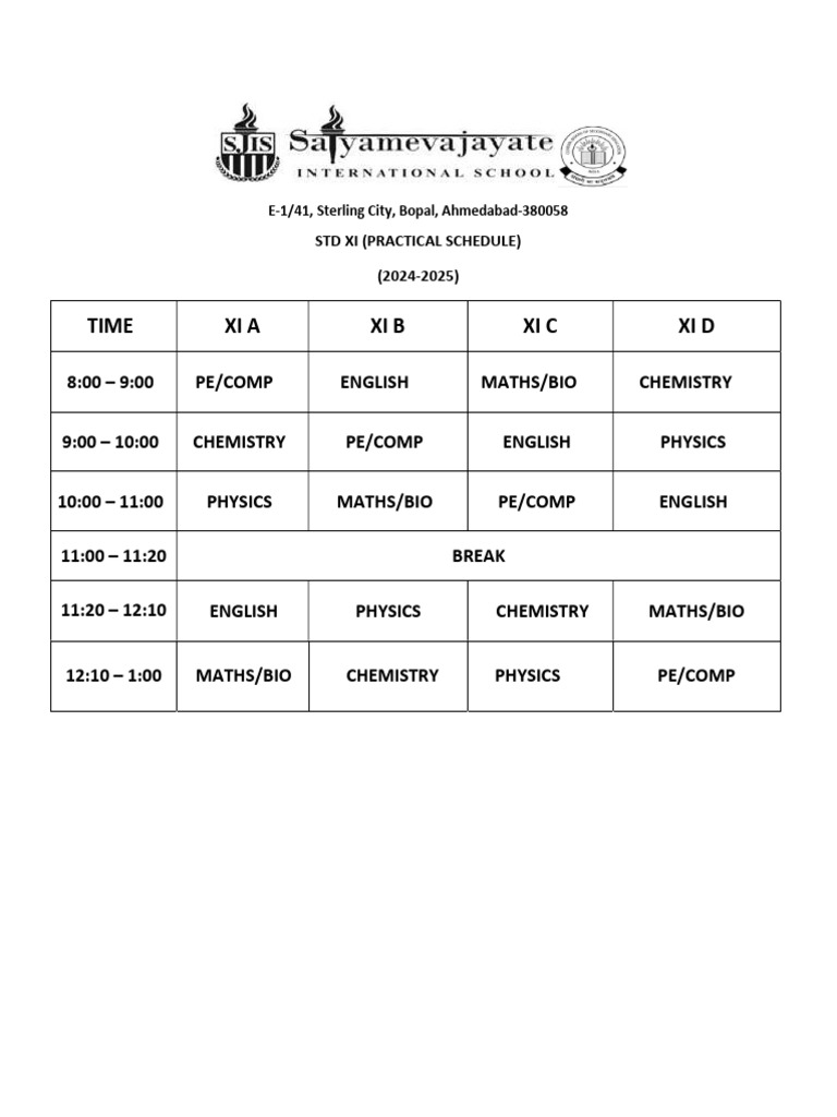 STD Xi Practical Time Table | PDF