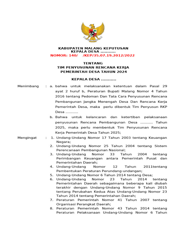 SK Tim Penyusun RKP 2025 | PDF