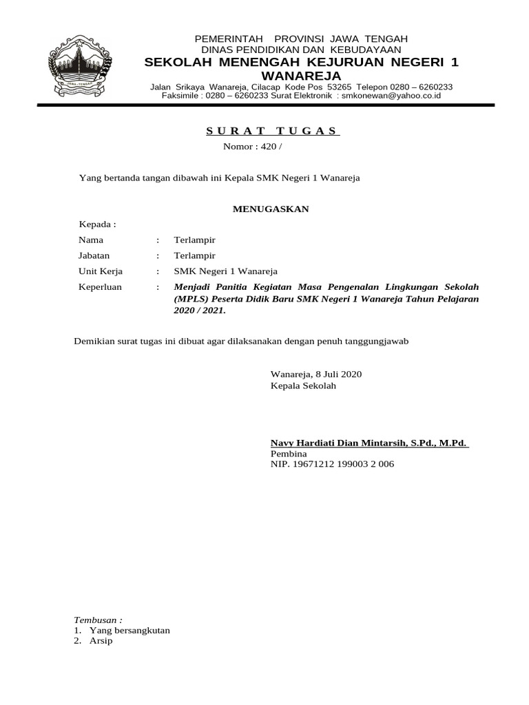 Surat Tugas Panitia MPLS - Fik | PDF