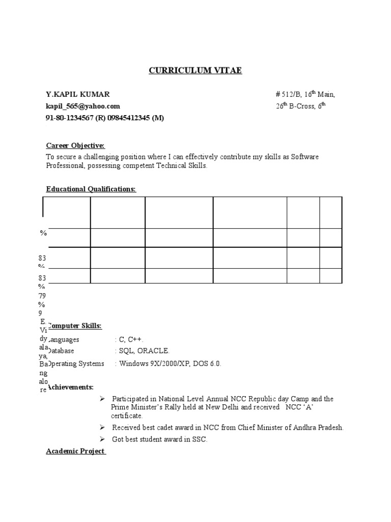 Software Engineer CV of Y. Kapil Kumar | PDF