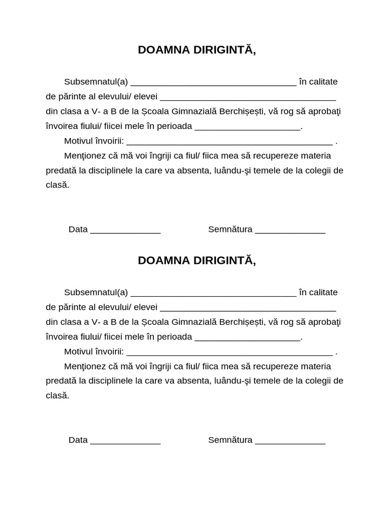 Model Cerere Invoire Elevi | PDF