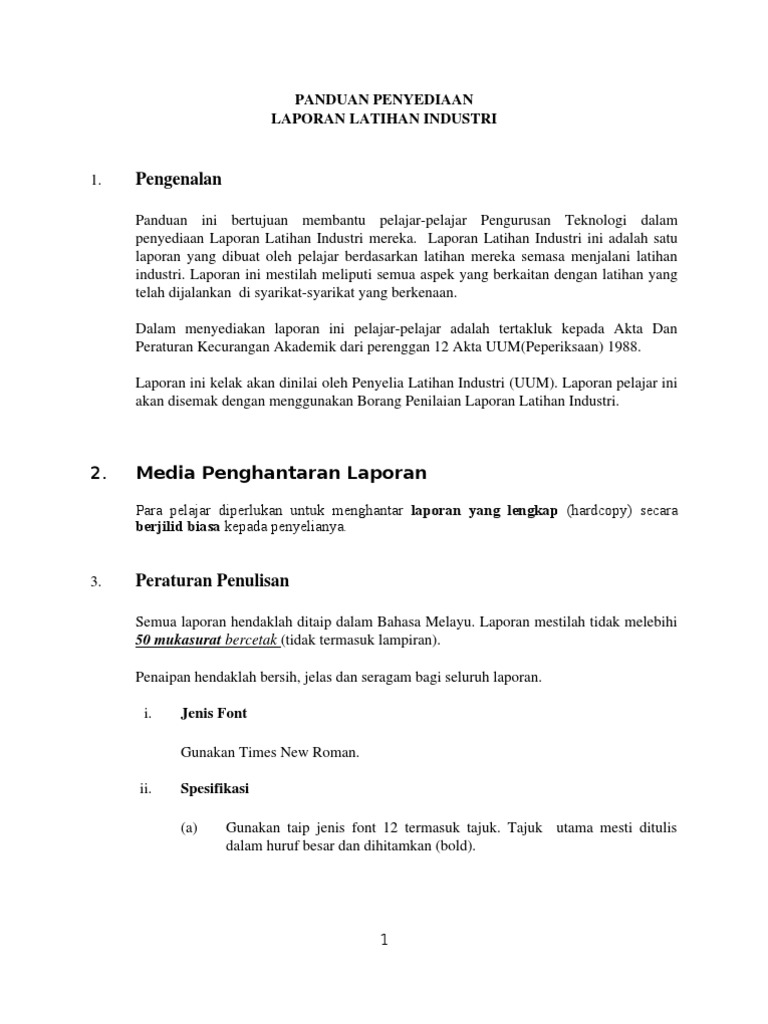 Panduan Laporan Latihan Industri
