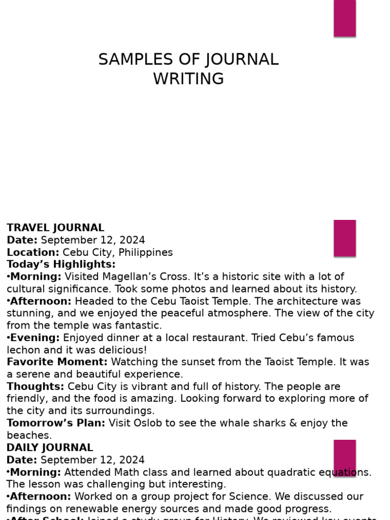 Journal Writing Samples | PDF