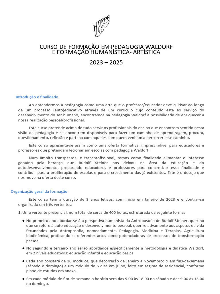 Curso de Formacao em Pedagogia Waldorf 2023 2025 | PDF | Pedagogia ...