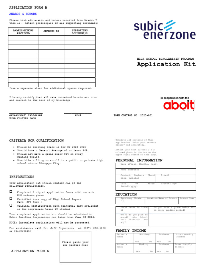 High School Financial Assistance Application Kit Sy2024 - 2025 | PDF